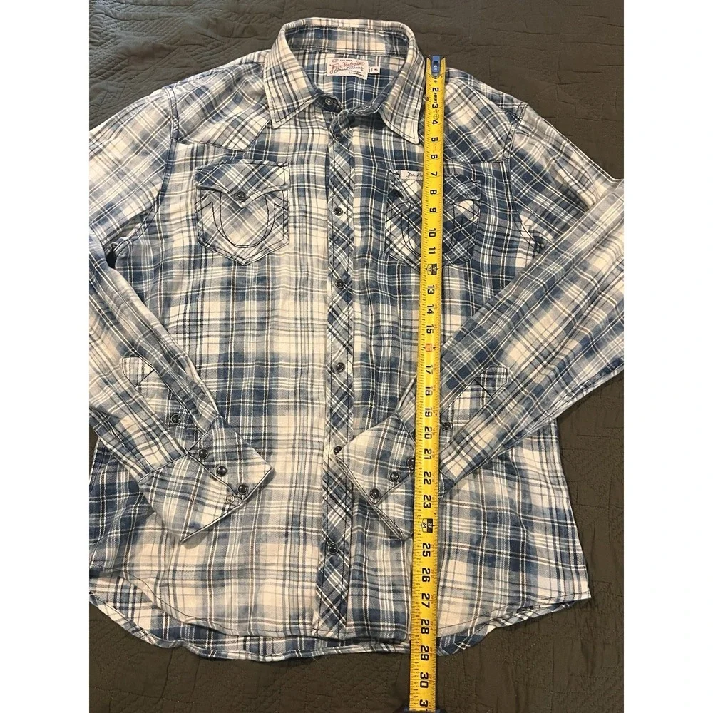 True Religion Men's Pearl Snap Flannel Shirt Xl
